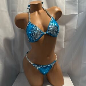 Npc competition, turquoise bikini suit 34B cup small bottoms handmade NWT